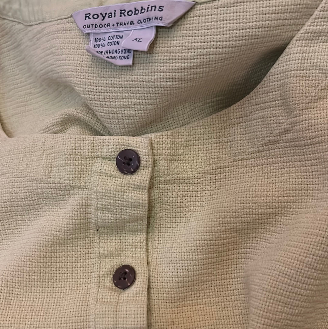 royal robbins chartreuse cotton cap sleeve button up