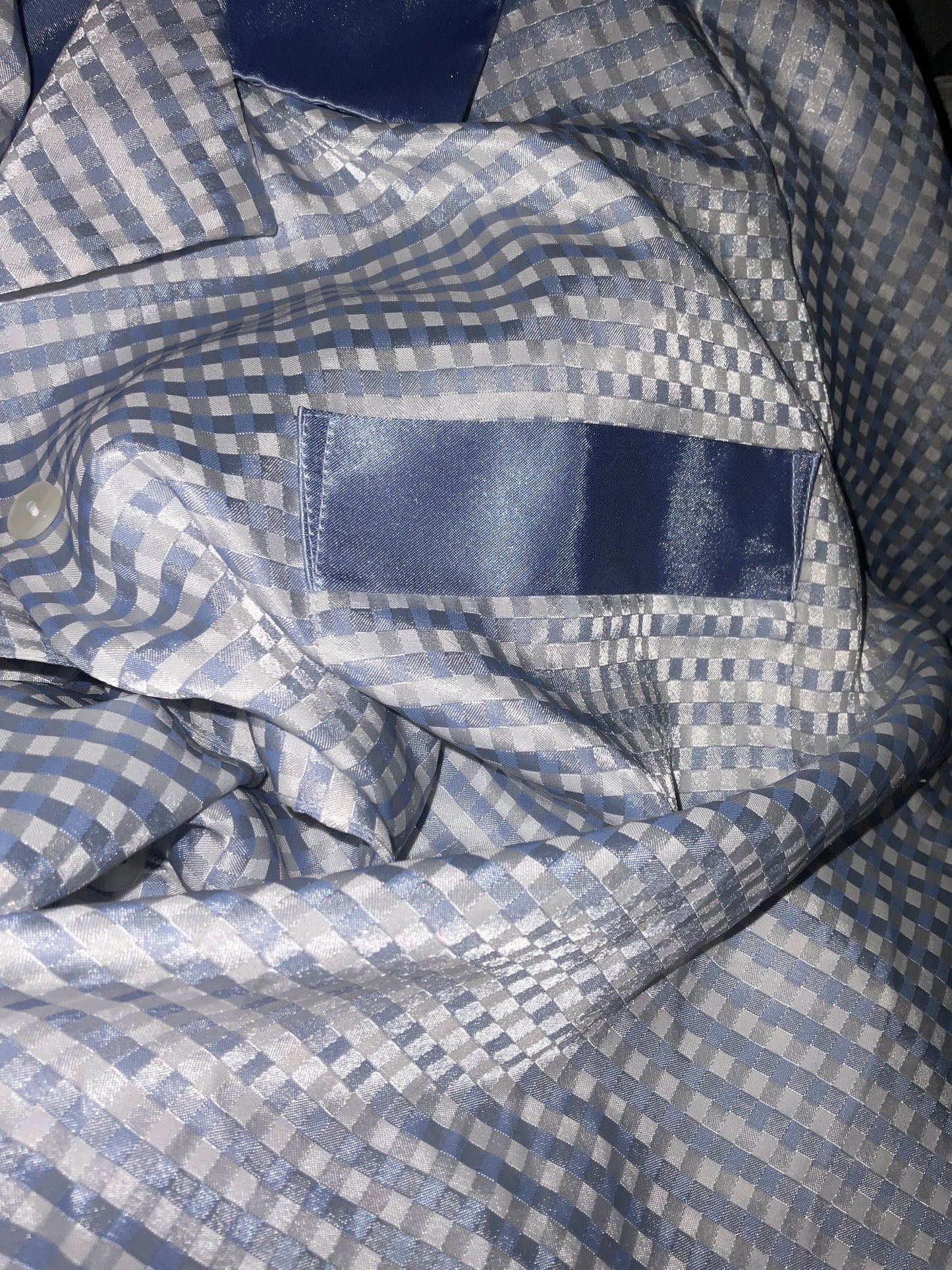 Cottagecore Lavender Gingham Picnic Silky Button Up Short Sleeve Top Size XL