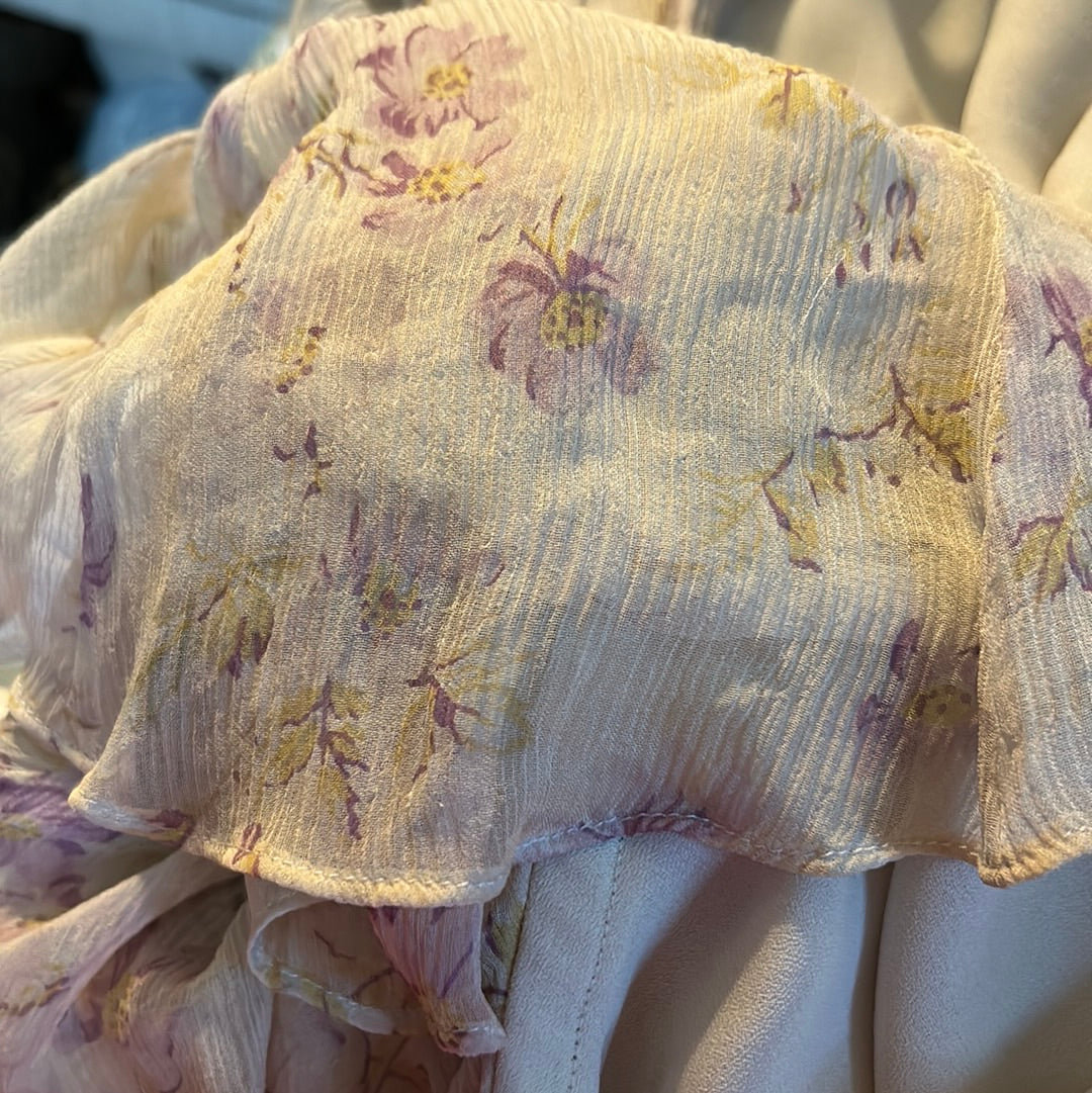 Lauren Ralph Lauren Cream Silk Purple Flowers