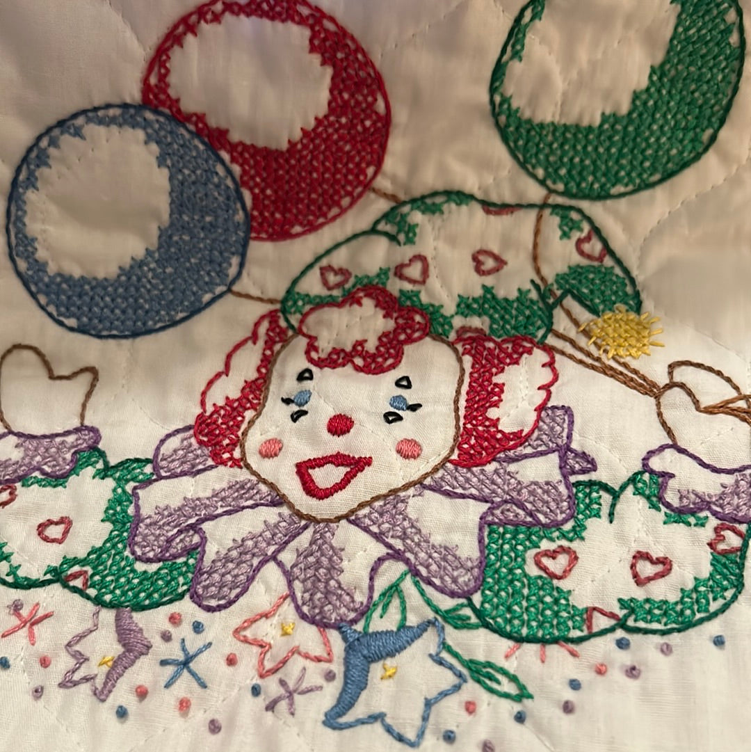 Hand Embroidered Clown Baby Bib