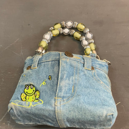 Feelin Froggy Bead Handle Y2K Denim Mini Pants Purse