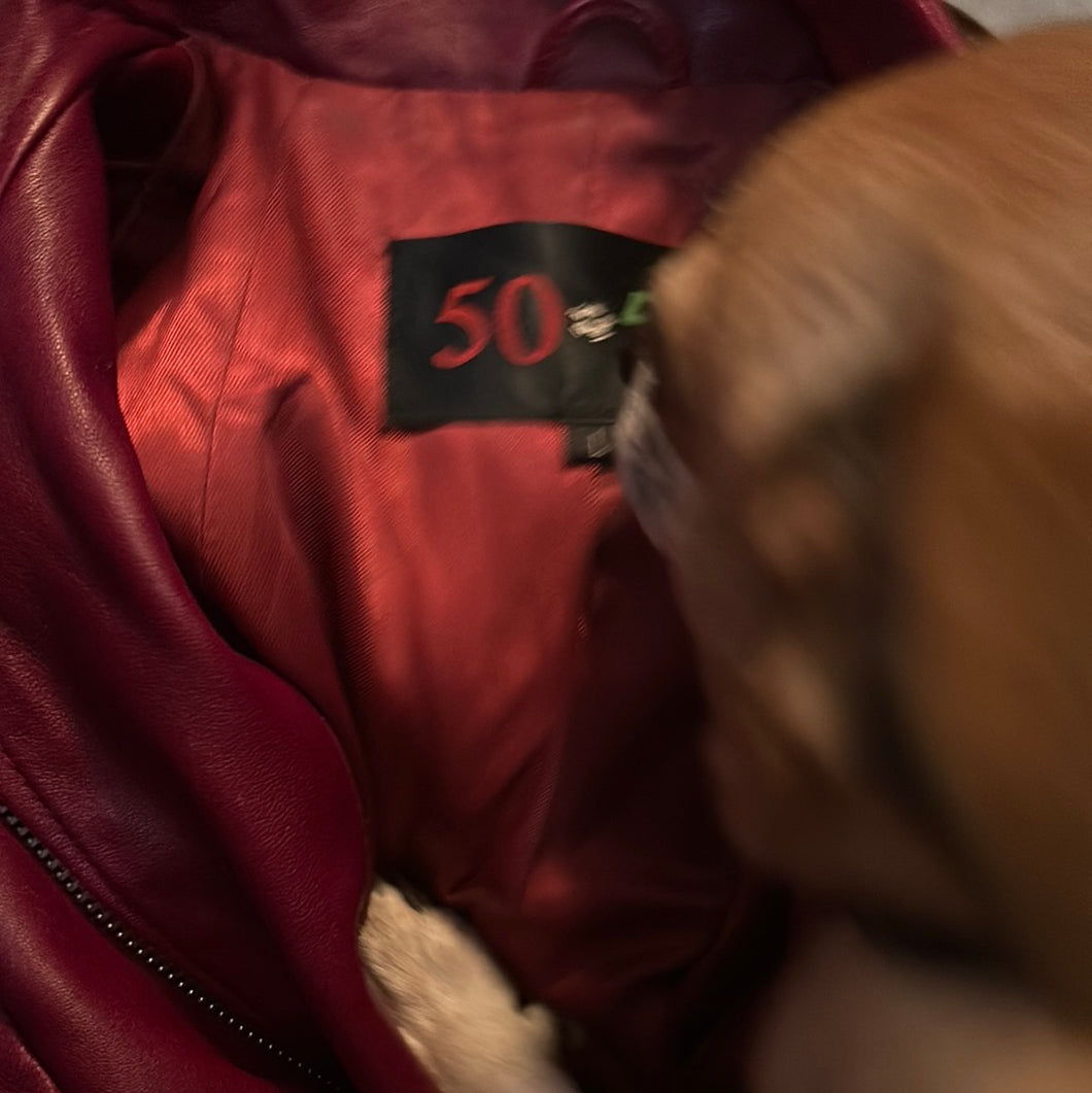 5052 Red Leather Zip Up Y2K Jacket