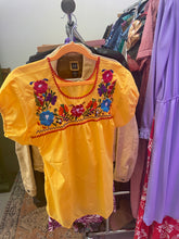 Load image into Gallery viewer, Rainbow Flowers Embroidered on Yellow Puff Sleeve Top