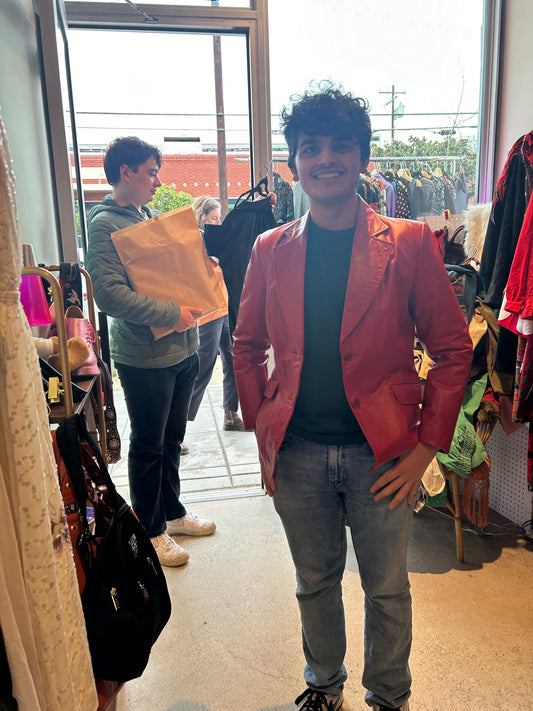 Red Leather Y2K Blazer Jacket