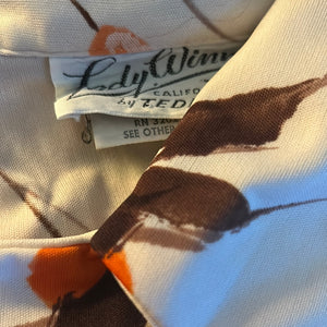 Lady Winn by Teddi of California Orange Roses Arrow Collar 70’s V-Neck Long Sleeve Shirt