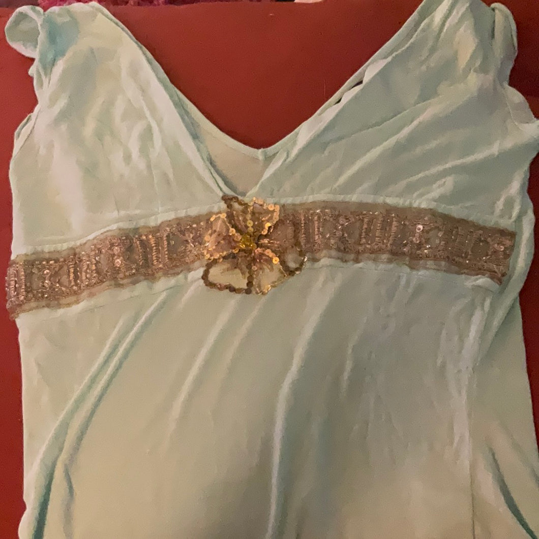 Kenneth Cole Sequined Flower Beaded V-Neck Sleeveless Baby Blue Flutter Y2K Club Top