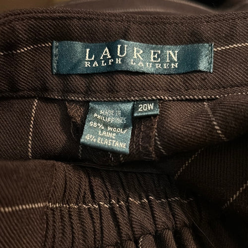 Ralph Lauren Brown Wool Pinstripe Wideleg Plus Size 20 Trouser Pants