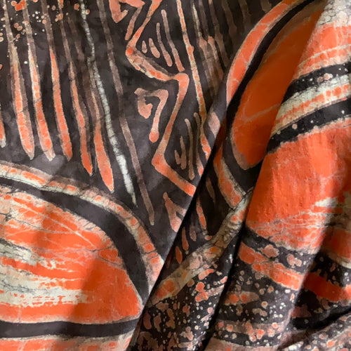“Winter Outdoor” Men’s Orange and Browns Abstract Bleach Dye Tee Shirt