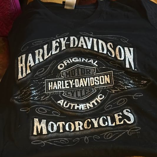 Harley Davidson Whiskey Row Women’s V-Neck Tee Size XS