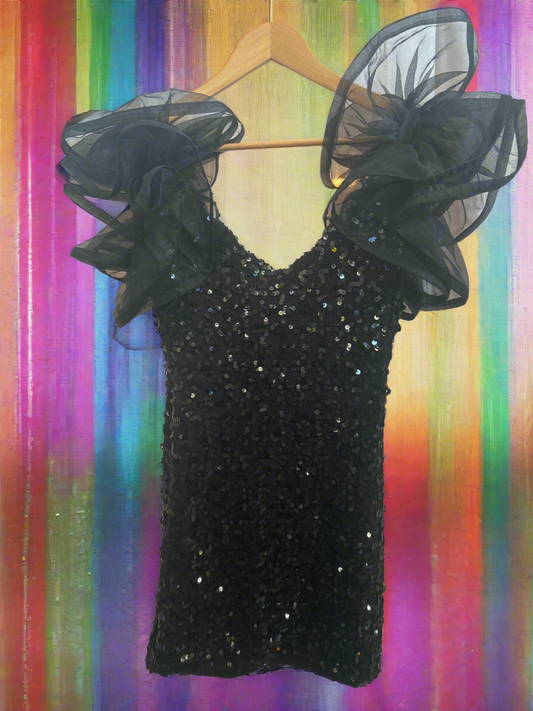 Zum Zum Black Sequin Ruffle Shoulder Mini Dress