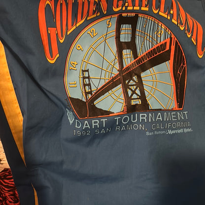 Blue and Gold Golden Gate Classic 1992 Dart Tournament Bowler style Button Up Short Sleeve