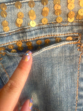 Load image into Gallery viewer, Industrial Cotton Butterfly Sequin Low Rise Flare Y2K Denim