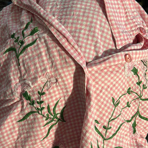 BFA Classics Pink Gingham Embroidered Button Up Crop Top