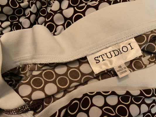 Circa ‘99 Geometric Circles Baby Blue and Brown Front and Back V Neck Midi Dress