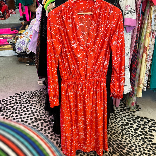 Orangey Red Long Sleeve Disco Dress with Bambi Dots or Spots