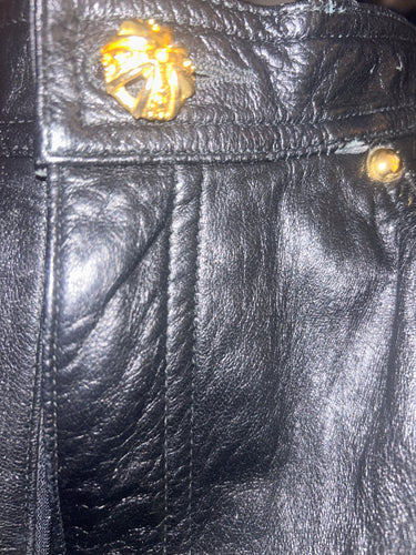 Buttery Soft Black Leather Pants with Gold Rivets and Fantastic Button Size 4/6