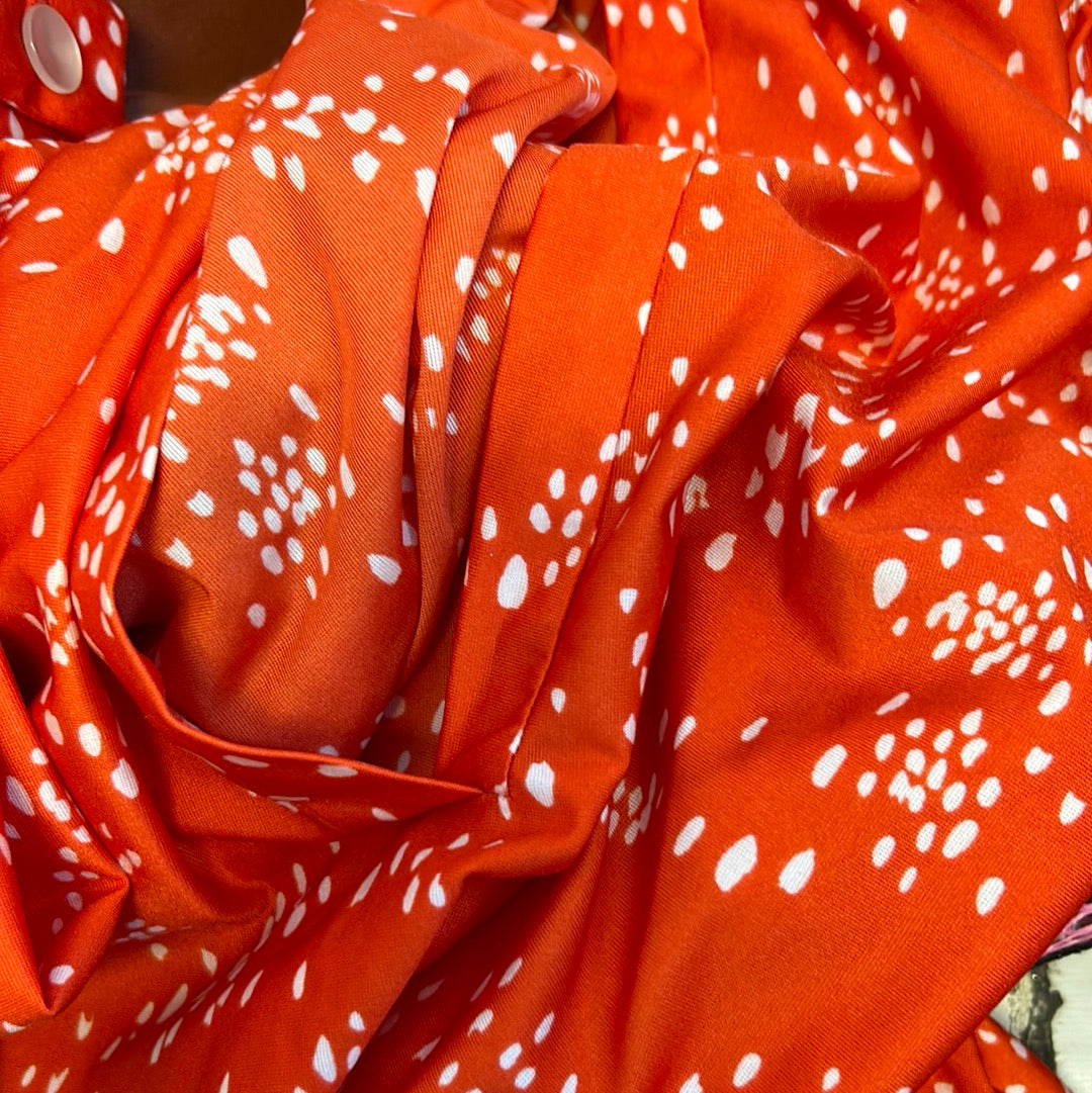 Orangey Red Long Sleeve Disco Dress with Bambi Dots or Spots