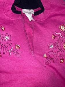 Topstitch and Blair Embroidered Pink or Blue Floral Collared Sweatshirt Size Large/XL