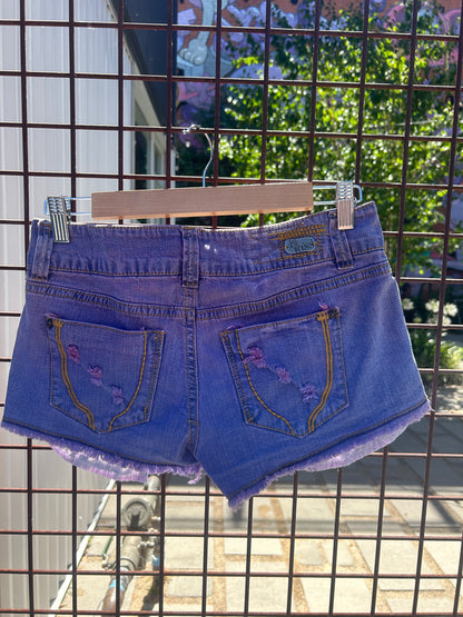 90s 1st Kiss Purple Pink Distressed Denim Juniors Cutoff Shorts