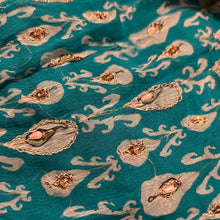 Load image into Gallery viewer, Teal and Blues Paisley Silk Made in India Jumpsuit Occasion Formal Wear Pallazzo
