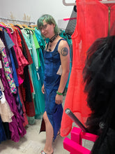 Load image into Gallery viewer, Creations by Joseph Ribkoff Blue Snakeskin Burnout Velvet with Slit Dress