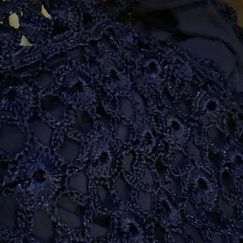 Navy Lurex and Blue Sleeveless High Neck Crochet Fairy Gown