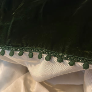 Cream Dupioni Silk and Moss Green SleevelessHigh Neck 60’s Gown