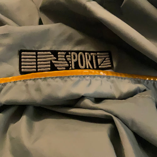 Blue Grey Zip Up Windbreaker by IN Sport Size Large Yellow Reflective Trim