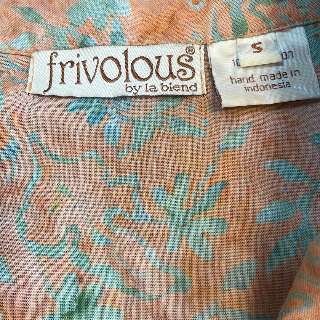 Frivolous by la blend Sleeveless Batik Pintuck Cotton Button Up Shirt