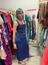 Load image into Gallery viewer, Creations by Joseph Ribkoff Blue Snakeskin Burnout Velvet with Slit Dress