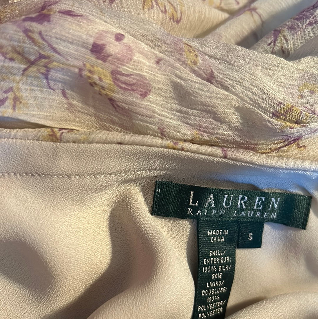 Lauren Ralph Lauren Cream Silk Purple Flowers