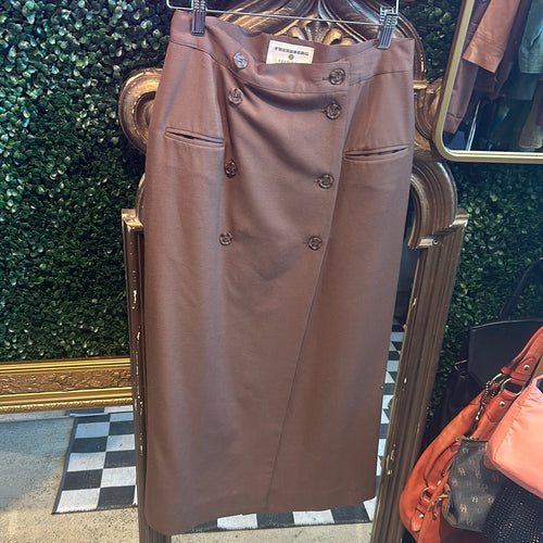 Wool Double (Breasted) Hepburn Khaki Maxi Travel Skirt