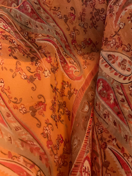 Believe Petite 90’s Y2K Vintage Bias Cut Peach Paisley Midi Dress Size Petite 10
