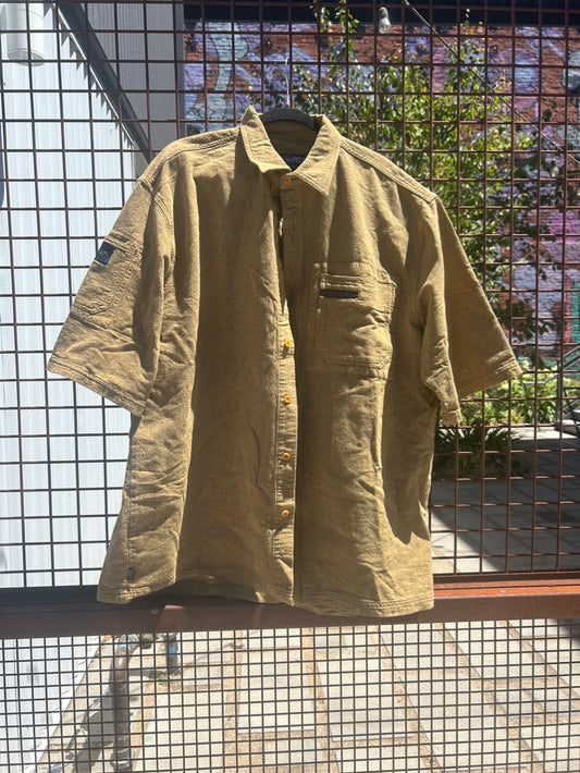 Pelle Pelle Mustard Cotton Button Up Short Sleeve Shirt Size XL