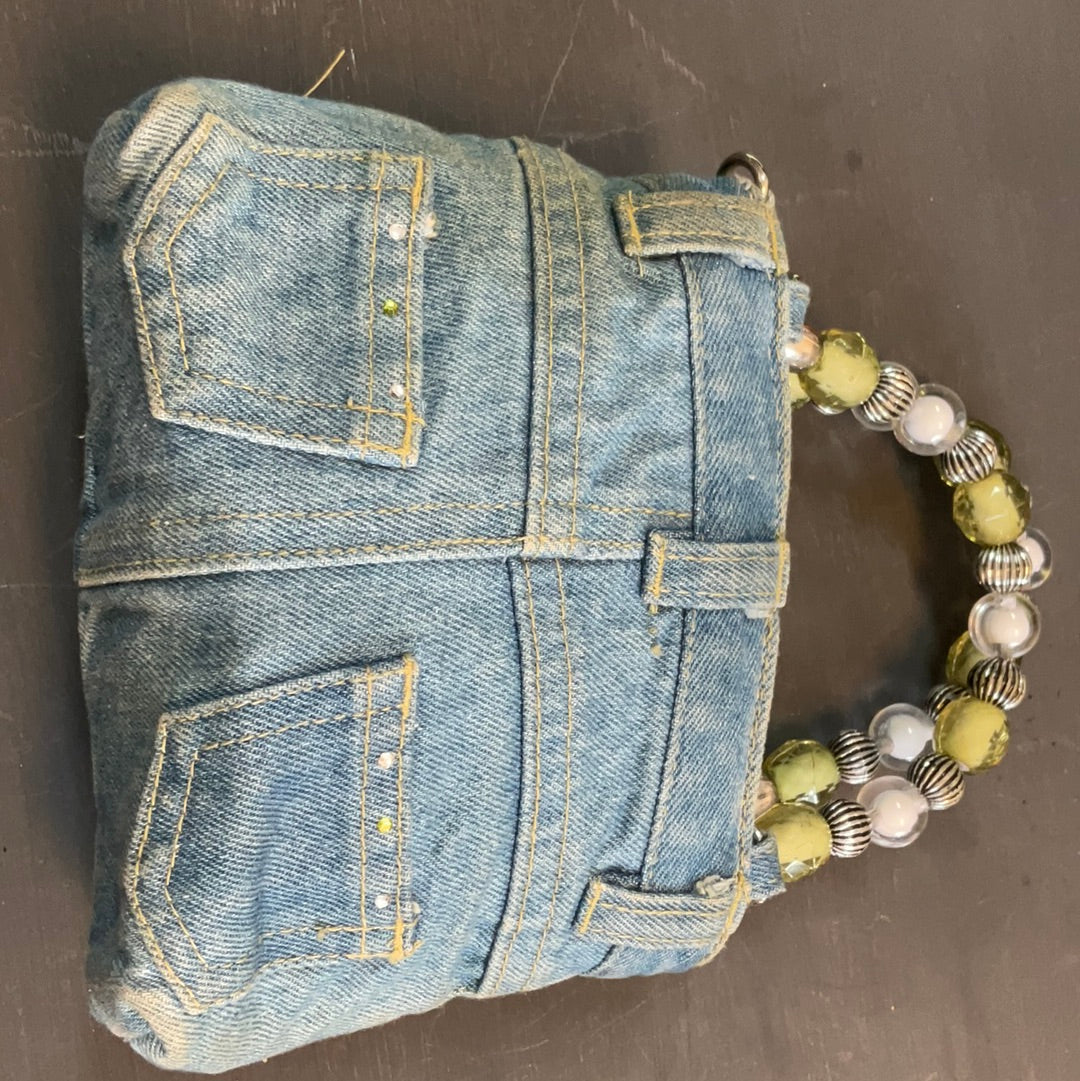 Feelin Froggy Bead Handle Y2K Denim Mini Pants Purse