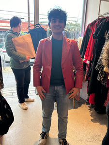 Red Leather Y2K Blazer Jacket