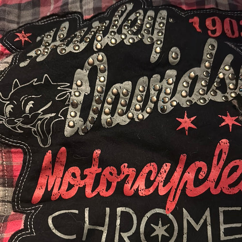 Harley Davidson Studded Flannel Plaid Patches Longsleeve Button Up size 1W