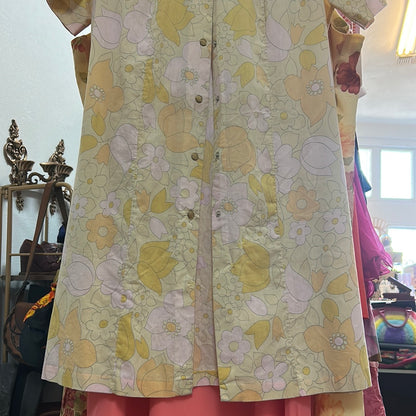 Cotton Daydream 60's Pastel Yellows Floral Hippie Day Dress