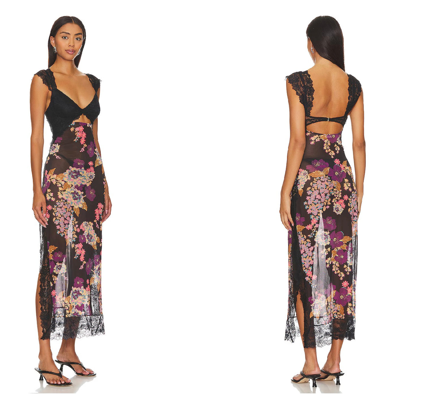 Free People Intimately Suddenly Fine Lace Cutout Floral Sheer Maxi Slip Dress
