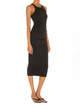 Load image into Gallery viewer, Michael Stars Black Side Ruched Racerback Midi Cotton Dress Size Medium