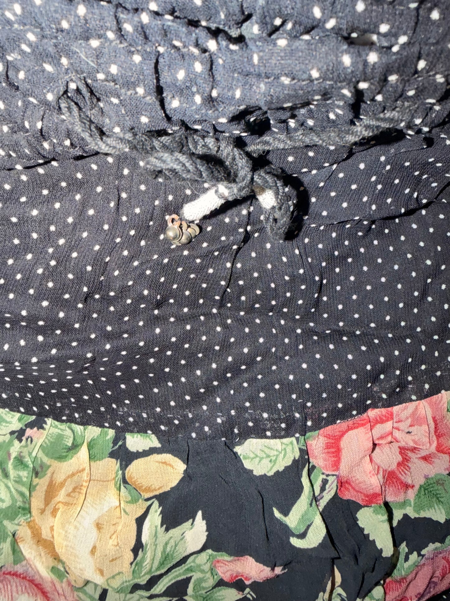 Whimsigoth 90’s Y2K Swiss Dot and Florals on Black Tiered Maxi Skirt