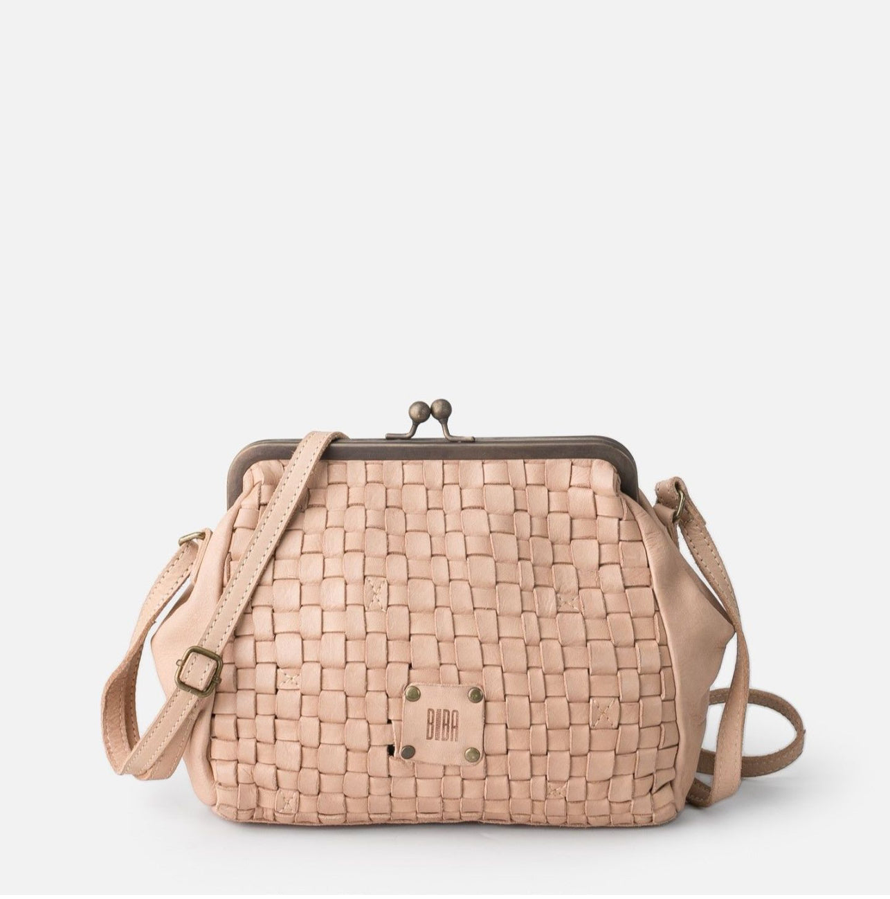 BIBA Woven Leather Kisslock Crossbody