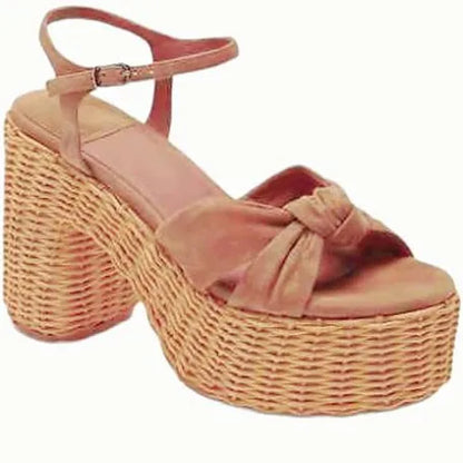 Jeffrey Campbell Pink Tea Party Suede Wicker Platform Sandals - US 8