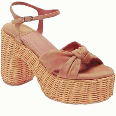 Jeffrey Campbell Pink Tea Party Suede Wicker Platform Sandals - US 8