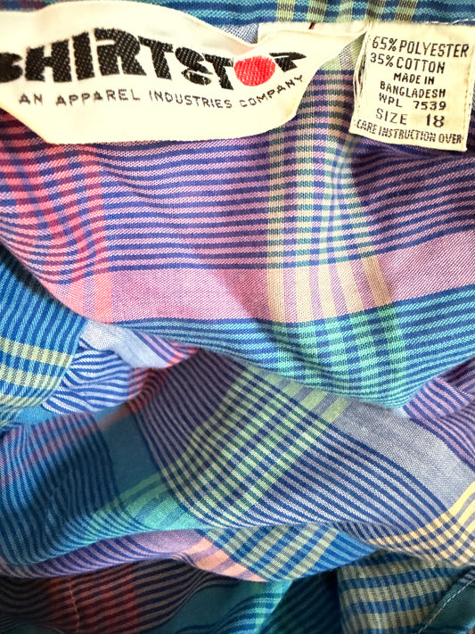 Vintage Shirtstop Pink Plaid Print Boxy Fit Shirt Size 14/16