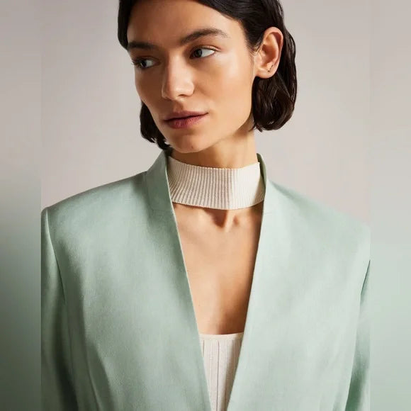 Ted Baker Green Collarless Blazer With Tie Belt Size 5