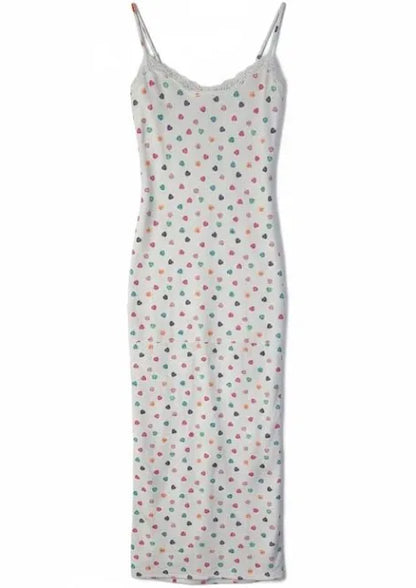 SKIMS Fits Everybody Lacy Long Slip Dress Marble Candy Hearts XXS