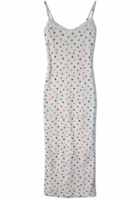 SKIMS Fits Everybody Lacy Long Slip Dress Marble Candy Hearts XXS