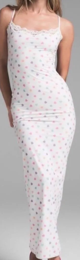 SKIMS Fits Everybody Lacy Long Slip Dress Marble Candy Hearts XXS