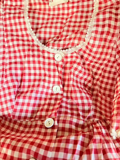 Flutter Sleeve Farm Picnic  Gingham Empire Tieback Top Size 38